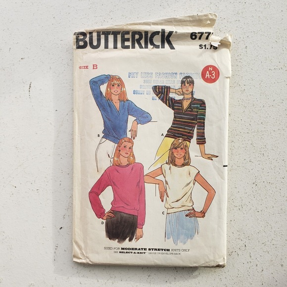 Butterick Other - 1980s Vintage 34" - 42" Bust Butterick 6773 Sweater Blouse Knit Sewing Pattern